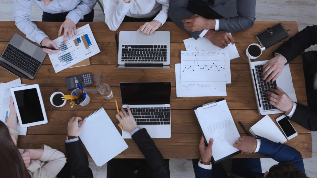 Nonprofit accounting team working together on financial documents